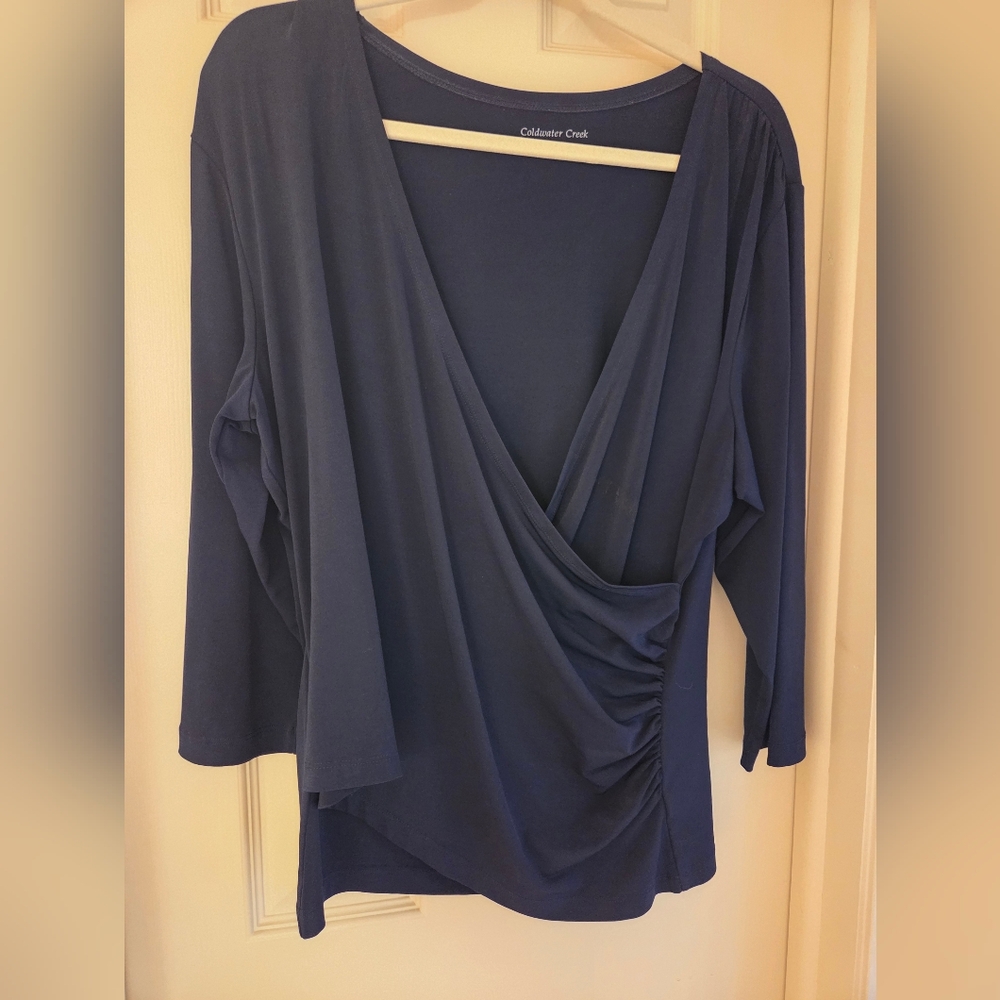 Coldwater Creek Deep Blue Draped Blouse